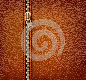 Brown leather texture background with zipper