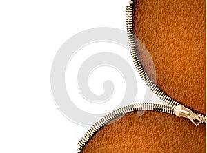 Brown leather texture background with zipper