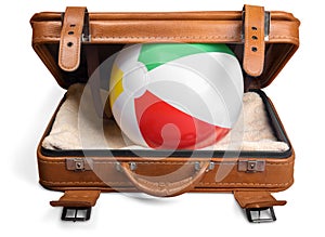 Brown leather vintage suitcase on white background