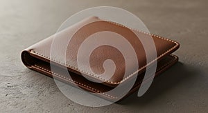 Brown leather wallet on gray surface