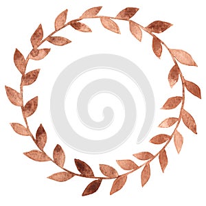 Brown leaves wreath watercolor for decoration on autumn