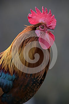 Brown Leghorn rooster portrait