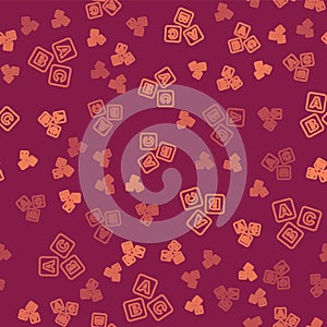 Brown line ABC blocks icon isolated seamless pattern on red background. Alphabet cubes with letters A,B,C. Vector