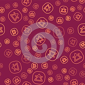 Brown line Air element of the symbol alchemy icon isolated seamless pattern on red background. Basic mystic elements