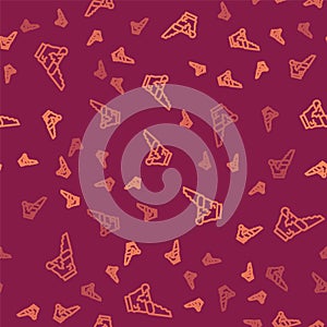 Brown line Broken pot icon isolated seamless pattern on red background. Vector
