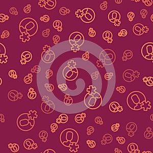 Brown line Elected employee icon isolated seamless pattern on red background. Head hunting. Business target or photo