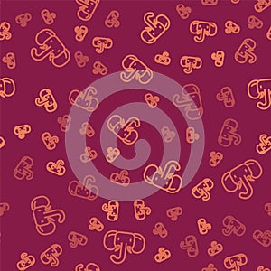 Brown line Elephant icon isolated seamless pattern on red background. Vector