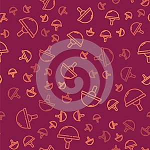 Brown line Light emitting diode icon isolated seamless pattern on red background. Semiconductor diode electrical