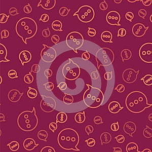 Brown line Speech bubble chat icon isolated seamless pattern on red background. Message icon. Communication or comment