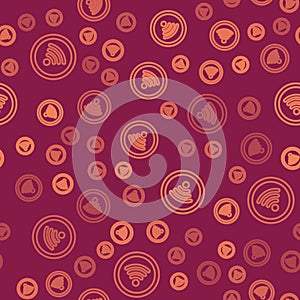 Brown line Wi-Fi wireless internet network symbol icon isolated seamless pattern on red background. Vector Illustration