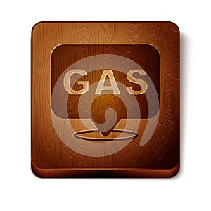 Brown Location and petrol or gas station icon isolated on white background. Car fuel symbol. Gasoline pump. Wooden