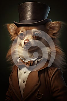 Brown long-haired chihuahua portrait in victorian era suit