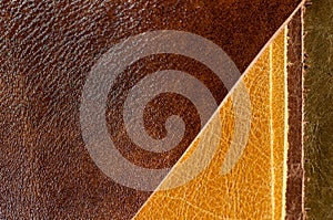 Brown Luxury leather samples close-up. Can be used as background. Industry background