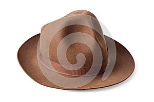 Brown male felt hat isolated on white