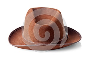 Brown male felt hat isolated on white