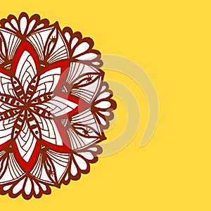 Brown mandala pattern border on yellow background