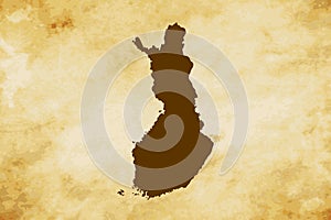 Brown map of Country Finland isolated on old paper grunge texture background - vector