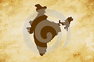 Brown map of Country India isolated on old paper grunge texture background - vector