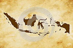 Brown map of Country Indonesia isolated on old paper grunge texture background - vector