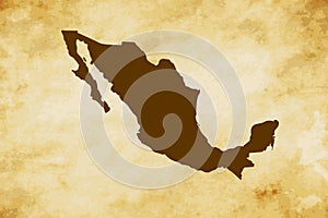 Brown map of Country Mexico isolated on old paper grunge texture background - vector