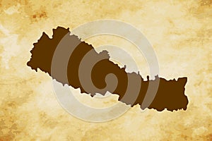 Brown map of Country Nepal isolated on old paper grunge texture background - vector