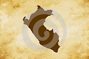 Brown map of Country Peru isolated on old paper grunge texture background - vector