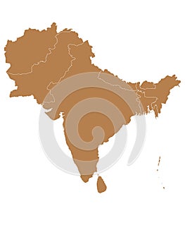 Brown map of South Asia