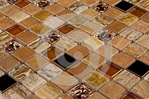 Brown marble and glass mosaic