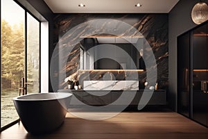 Brown marble wall bathroom, Design modern luxury style