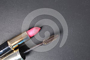 brown mascara and lipstick makeup