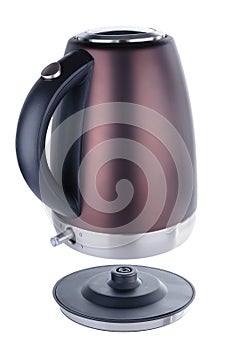 Brown matt painted stainless steel kettle on white background