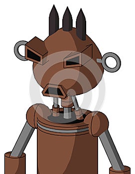 Brown Mech With Rounded Head And Sad Mouth And Angry Eyes And Three Dark Spikes