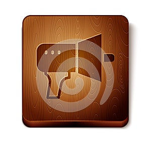 Brown Megaphone icon isolated on white background. Speaker sign. Wooden square button. Vector