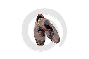 Brown men's leather autumn shoes isolated on white background.