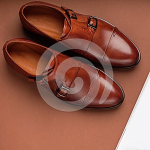 Brown men`s monk shoes. Men fashion