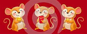 Brown mice holding red packet