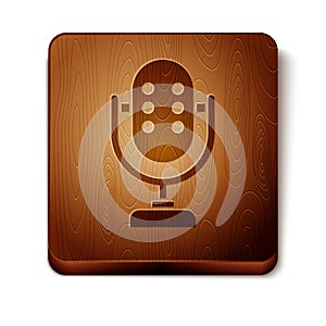 Brown Microphone icon isolated on white background. On air radio mic microphone. Speaker sign. Wooden square button