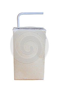 Brown milk carton is crumple and straw isolated