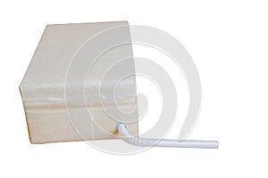 Brown milk carton is crumple and straw isolated