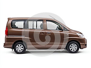 Brown Minivan on White Background Side Profile View