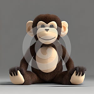 Brown monkey, cute plush toy, mascot ai Generated, generative AI, CGI graphics