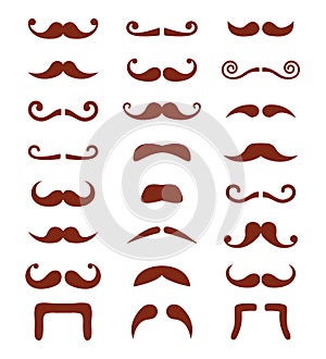 Brown moustache or mustache icons set