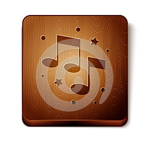 Brown Music note, tone icon isolated on white background. Wooden square button. Vector