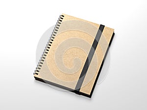 Brown notebook with blackrubber band. 3d rendering