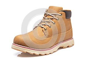 Brown nubuck leather boot, high winter shoes, on a white background