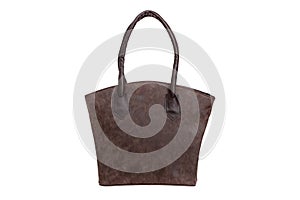Brown, nubuck, leather elegant women bag. Fashionable female handbag, isolated