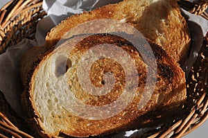 Brown oat bread slices in bread bsket in Kastrup Copenhage