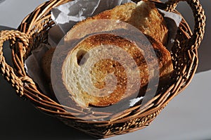 Brown oat bread slices in bread bsket in Kastrup Copenhage