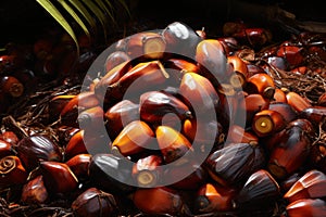 Brown Oil palm seeds kernel background. Generate Ai