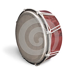 Old brown drum isolated on white background